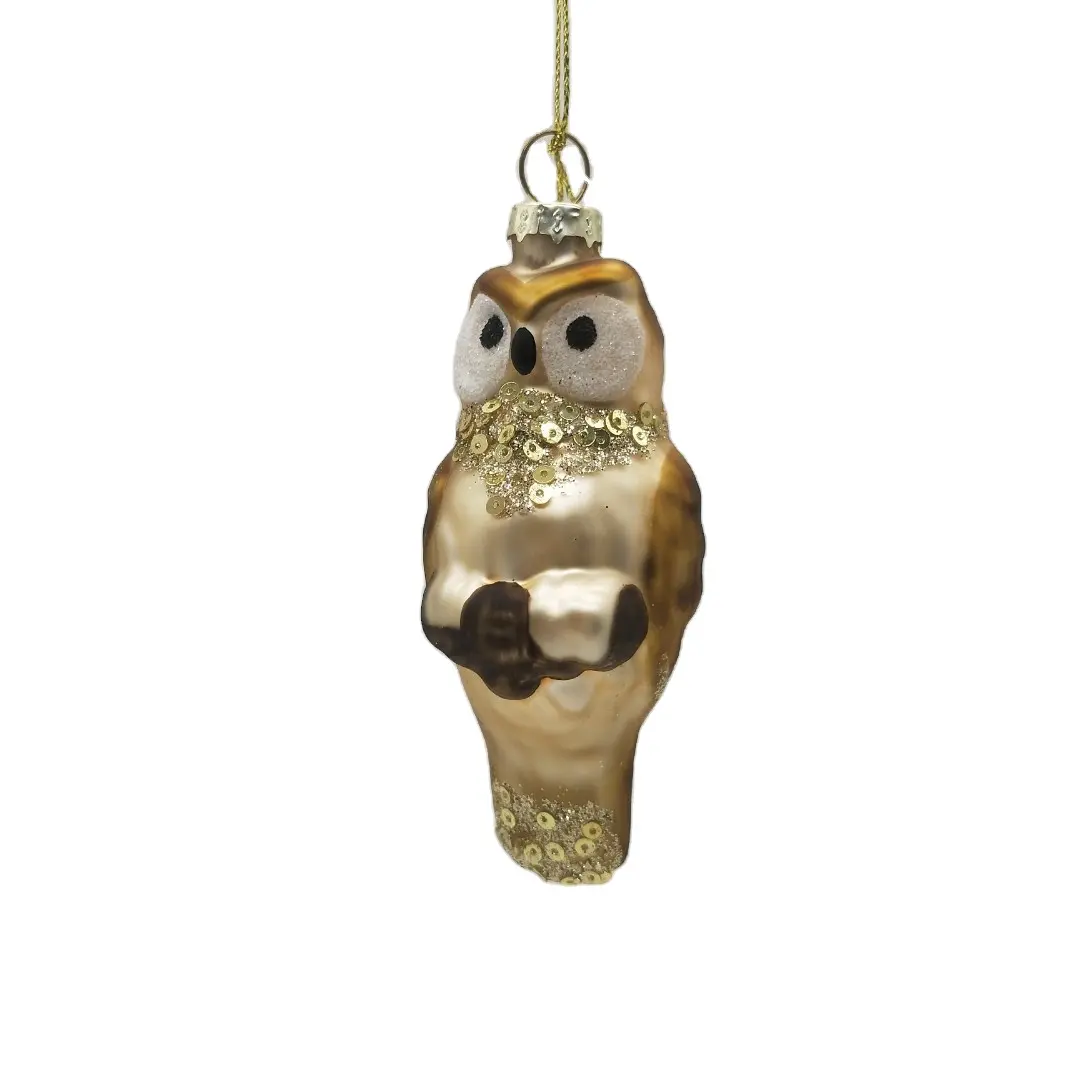 Fabrieksprijs Kerst Glazen Ornamenten Geblazen Uil Dier Beeldjes Op Maat Oem Vorm Kerstbal Kerstboom Opknoping Decor