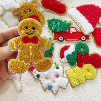Patchs en chenille de Noël en gros à thermocoller de haute qualité, motifs Père Noël, sapin, bonbon, chaussette, pour vêtements homme et femme