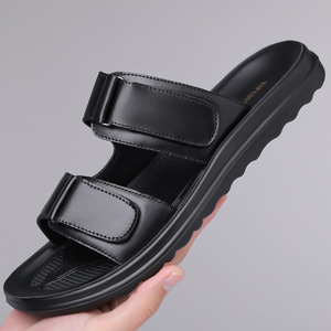 Sandales d'été décontractées pour hommes en cuir PU à bout ouvert avec boucle, semelle extérieure en caoutchouc respirante, grandes tailles - Product Image 4
