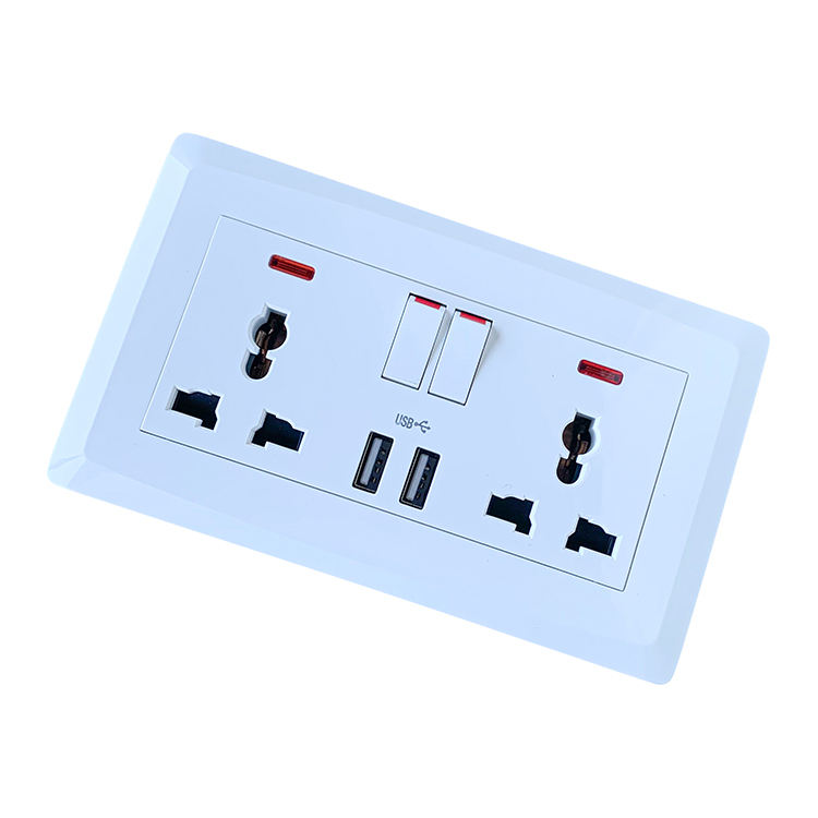 UK Standard 2G 2W Light Switch Socket 13A 250V Push Button Power Electrical Wall Double Sockets and Switches With LED Indicator