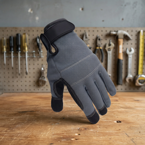 Guantes de Trabajo Antideslizantes de Poliéster con Puntas de Dedos Lisas, Muñequera Elástica, Guantes de Seguridad de Uso General, Sin Látex, Gris Negro - Product Image 4