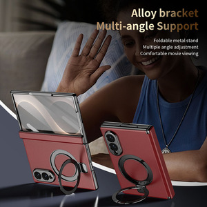 Étui de protection intégrale de luxe pliable en cuir PC+PU avec anneau magnétique et support métallique surélevé pour <span class=keywords><strong>Samsung</strong></span> Galaxy Z Fold 8 - Product Image 2
