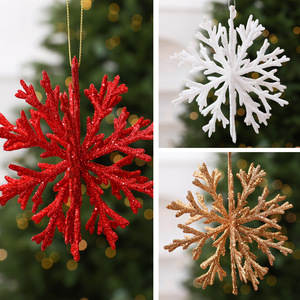 LINGKAI Glitter <b>Flocked</b> Snowflake Hanging Ornament Textured Snow Shape Pendant for Xmas <b>Tree</b> Winter Holiday Home Decor - Product Image 4