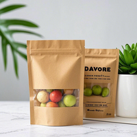 Sachets Doypack Autoportants en Papier Kraft Brun Refermables avec Fermeture Éclair, Thermoscellables, pour Stockage Alimentaire, avec Fenêtre Transparente