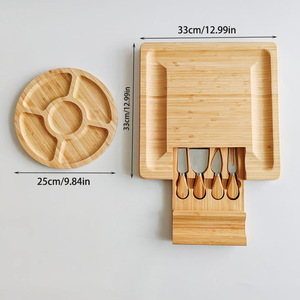 Juego de tabla de quesos de bambú con cuchillo y plato para frutas, apto para lavar en lavavajillas, para servir y cortar - Product Image 4
