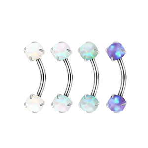 Opal Curved Barbell | 316 Stainless Steel Body <b>Piercing</b> <b>Jewelry</b> <b>Eyebrow</b> Belly Ring Synthetic Opal Gem Barbell - Product Image 5