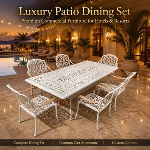 <span class=keywords><strong>Table</strong></span> de patio rectangulaire en <span class=keywords><strong>aluminium</strong></span> moulé blanc durable, avec motif floral ajouré, anti-rouille, avec trou pour parasol - Product Image 4