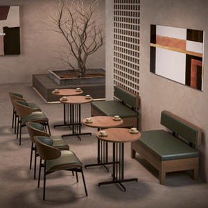 Conjunto de Mesa y Sillas de Madera Natural para Bistro, Solución de Asientos para Restaurantes Japoneses, Sofá Verde Bosque - Product Image 5