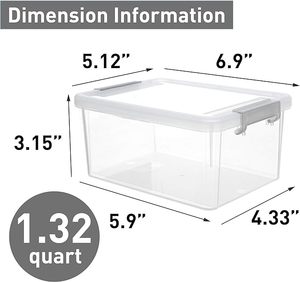 1.3 QT <b>Small</b> Storage Bins Plastic Storage <b>Container</b> Stackable Box with Lids for Organizing Clear White - Product Image 5