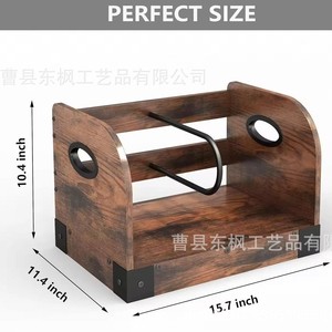 Caja de almacenamiento de discos de vinilo de madera, estante de escritorio de madera maciza para CD y revistas con asa de metal para uso en el hogar y la oficina - Product Image 2