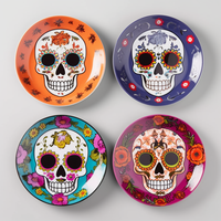 Plato de Cerámica con Diseño Floral de Calavera Mexicana