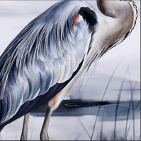 Peinture sur toile encadrée personnalisée en aquarelle d'héron bleu-gris, art animalier côtier, décoration murale animale