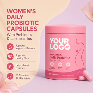 Capsules Probiotiques Quotidiennes pour Femmes, Marque Privée OEM ODM Certifiées GMP, Véganes, XOS Prébiotiques, Équilibre de la Flore, Bien-être Intime - Product Image 1