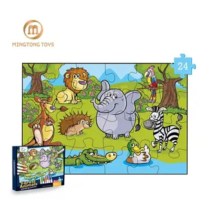 재미 있은 교육 아이 24 조각 색칠 그림 숲 동물 빈 종이 지그 소 퍼즐 물 그리기 퍼즐