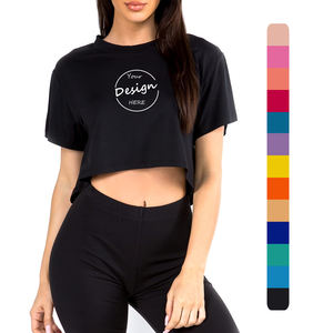 Top corto de algodón de alta calidad con logotipo personalizado, camisetas cortas con estampado de cuello redondo holgadas transpirables antiarrugas para mujer - Product Image 1