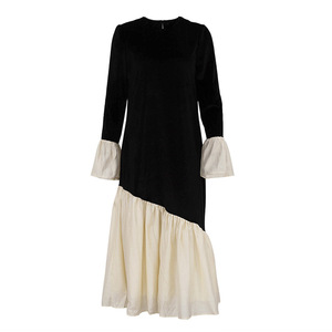 Korean <strong>Velvet</strong> Spring Casual French Stitching Design O-Neck Bell <strong>Sleeve</strong> Loose <strong>Long</strong> <strong>Dress</strong> Women's Clothing - Product Image 4