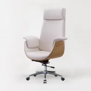 Kursi kantor putar ergonomis Pu punggung tinggi Modern, kursi kantor kulit eksekutif ruang tamu