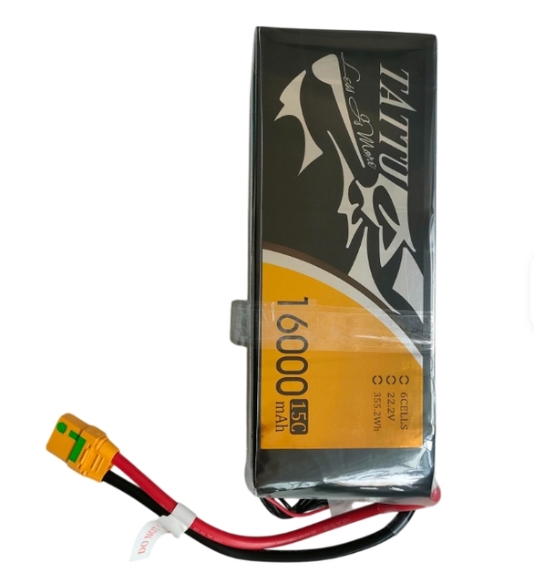 TATTU 16000mAh 22.2V 6S Grade-A LiPO Battery 25C XT90-S Rechargeable 240A Max Discharge Built-in BMS CE/ROHS Certified 800-Cycle