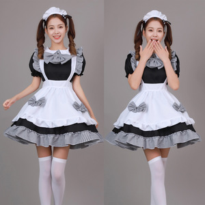 Maid Cosplay Costume Black White Checkered Bow Apron Dress Anime Role Play Outfit Spring 2023 - Product Image 4