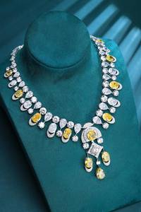 豪華な輝く黄色の水滴AAAキュービックジルコンチョーカーネックレスブライダルダングルタッセルドロップシェイプウェディングチャーミングジュエリー - Product Image 3