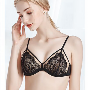 High Quality Sexy Lingerie Vendor Eyelash Lace Wireless Bra <b>Thin</b> Sponge Triangular Cup Bra for Women - Product Image 4