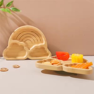 Baby <strong>Wooden</strong> Tableware Set Could Bamboo <strong>Wooden</strong> <strong>Plate</strong> Bowl Silicone Suction <strong>Wooden</strong> Handle Fork Spoon for Children Feeding Supplies - Product Image 3