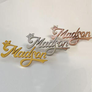 Özel Metal altın gümüş kaplama Rhinestones Logo kesme Hollow Cut Out manyetik paslanmaz çelik mektup broş yaka Pin rozeti - Product Image 3