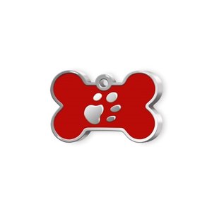 Medaglietta per animali domestici a forma di osso rosso piccolo con impronta di zampa per cani - Product Image 1