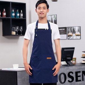 Op maat gemaakte logo geweven denim streep chef-kok schort met hangende nekzak voor gebruik in restaurant, keuken, hotel, koffieshop en bakkerij - Product Image 4