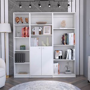 Simla 3-Piece White Living Room Set with 3 Bookcases & <b>Bookshelves</b> - Product Image 3