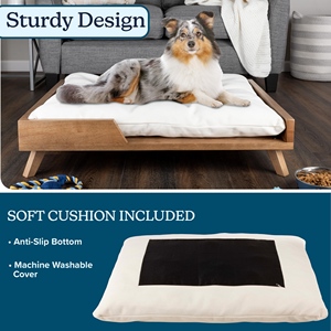 Erhöhtes Hunde bett 36x29,5 Zoll-Moderner Holzrahmen aus der Mitte des Jahrhunderts mit gepolstertem Kissen für mittelgroße bis große Haustiere - Product Image 3