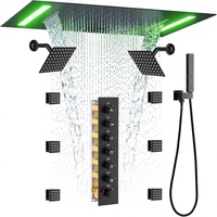 Ensemble de robinetterie de douche thermostatique avec fonctions pluie et cascade, pommeau de douche rectangulaire LED 20x14 pouces, 2-en-1, pour hôtel