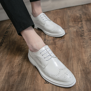 Lace up Business <strong>White</strong> <strong>Black</strong> Color <strong>Brogue</strong> s Size 38-46 Microfiber Leather Dress s for Men - Product Image 3