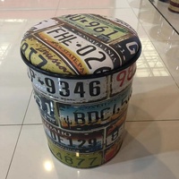 Tabouret de Bar en fer et métal d'huile, style rétro américain, avec baril de peinture, Route 66 1946 Logo, pour Table basse ou café, rangement rond