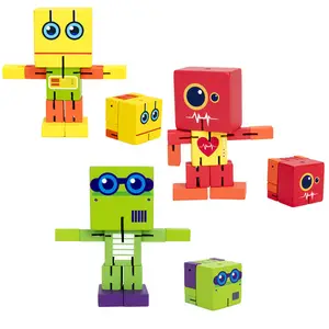 创意儿童早教益智玩具彩色可爱木制机器人积木益智立方体