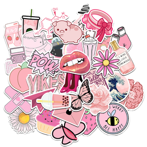 Custom Die Cut cartone animato trasparente simpatiche fiabe rosa giovane ragazza fanciulla PET chitarra adesivi per Laptop 50 pz impermeabili - Product Image 2
