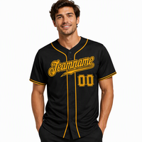 Maillot de baseball noir personnalisé par sublimation avec nom et numéro, chemises de baseball boutonnées en gros, uniformes d'équipe pour hommes