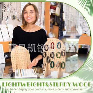 Wooden Pegboard Display Rack Solid Wood <b>Desktop</b> Jewelry Organizer Bracelet Necklace Stand Oval Shape Storage <b>Shelf</b> - Product Image 5