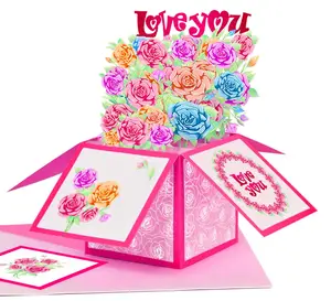 Biglietto d'Auguri 3D Creativo Pop-up per San Valentino, Design con Farfalle Colorate, Stampa Offset su Carta, Logo Personalizzato, Amore - Product Image 1
