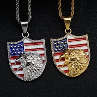 Liontin Hip Hop Pria dari Baja Anti Karat 316L PVD Tahan Air Anti Kusam Dua Warna dengan Lukisan Elang Bendera Amerika