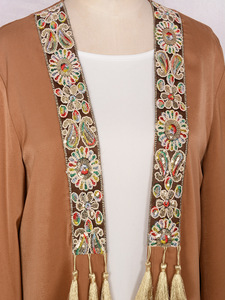 Dubai nuevo vestido de noche últimos diseños Abaya cárdigan de mujer Musulmana Paquistaní conjunto de dos piezas borla colgante bata Organza Abaya - Product Image 3