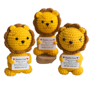 Cute Yellow Color lion Shaped Crochet Doll with Customized Card Information Animal Handmade Knitting Doll for Decoration