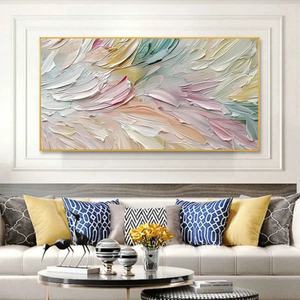 Pintura al Óleo Horizontal Pastel Dream, Pintura al Óleo Abstracta Neutral con Textura 3D, Arte en Lienzo Minimalista Hecho a Mano para Decoración de Paredes - Product Image 1