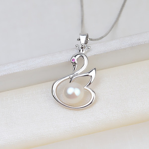 Pendentif en argent S925 en forme de cygne avec support vide pour perle de 8-9 mm, accessoire semi-bijou personnalisé pour cheveux pour femme - Product Image 1