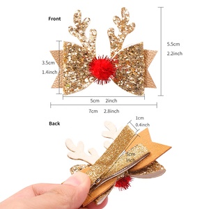 Barrette à cheveux mignonne en forme de cerf avec paillettes et nœud pour enfants et filles, accessoires de mode pour les fêtes - Product Image 5
