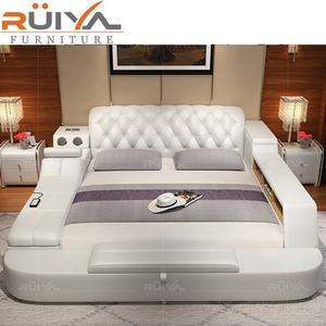 Ruiya Fabriek Groothandel Moderne Luxe Getuft Gestoffeerde Multi-Functionele Smart Lederen Bed Met Massage - Product Image 3