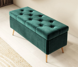 Banco de almacenamiento tapizado en terciopelo de forma alargada para el hogar, ideal para la entrada o como banco para cambiar zapatos y probador. - Product Image 6