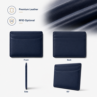 Cartera de Cuero Azul Marino para Hombre, para Viajes de Negocios, con Diseño Delgado y Múltiples Ranuras, con Función RFID Opcional, Compacta, OEM