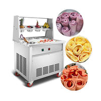 Roestvrijstalen Bevroren Vers Fruit Yoghurt Dubbele Pan Roll Gebakken Ijs Machine