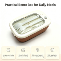 Boîte à lunch pour enfants en plastique de 750 ml, 2 compartiments avec fourchette et cuillère, récipient de stockage alimentaire micro-ondable pour la cuisine, l'école et le bureau